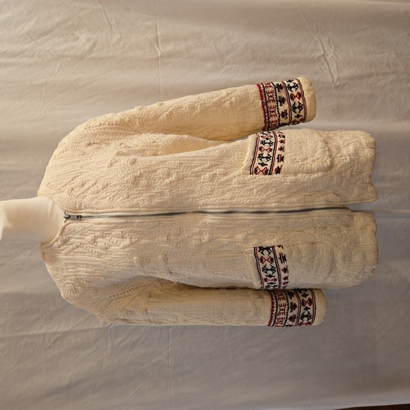 Mango Embroidered Boho Western Cotton Zip Up Jacket Cream Size Small - Picture 1 of 8